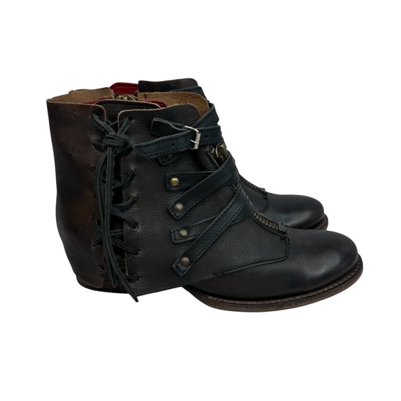 FREEBIRD LIMERICK Ankle Dark Brown Lace Zip Leather Distressed Boots Womens Sz 7 - Picture 2 of 16